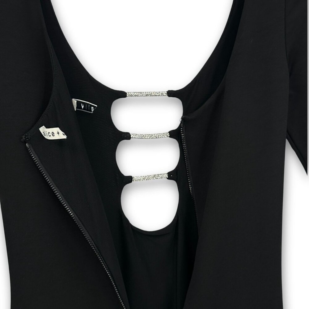 Alice + Olivia Kalena Crystal Cutout Black Jersey Maxi Dress Size 0 - Picture 5 of 10